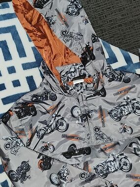 Harley-Davidson Gray Jacket with Orange Hood Lining - Kids Motorcycle Print